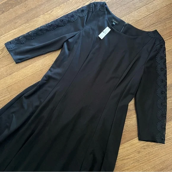 Talbots | Dresses | Talbots Lace Detail Elbow Sleeves Fit Flare Black Dress  Size 2 | Poshmark